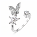 Elegant Butterfly & Flower Adjustable Ring